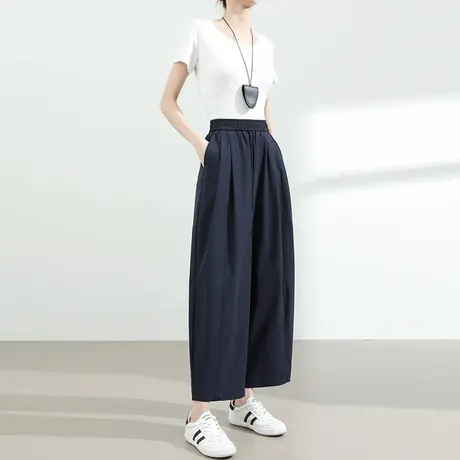 冰丝速干阔腿裤女夏季薄款松紧腰宽松休闲小个子九分哈伦气球裤子商品大图