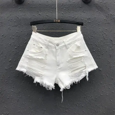 韩版阔腿热裤女2025夏季新款白色个性破洞时尚高腰百搭牛仔短裤潮商品大图