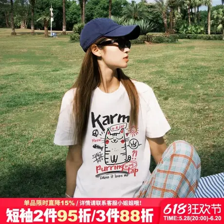 日系复古风小众设计感卡通印花白色短袖女t恤宽松百搭纯棉上衣夏商品大图