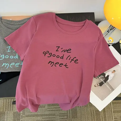 设计感小众字母刺绣短袖T恤女2025夏季新款宽松韩版半袖上衣潮ins商品大图