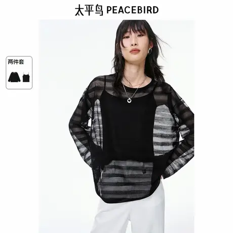 【商场同款】太平鸟2025年夏季新款透明条纹线套衫A1EEF2215商品大图