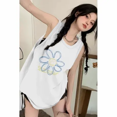 纯棉吊带运动背心无袖t恤女夏设计感小众外穿宽松篮球服挂脖上衣商品大图