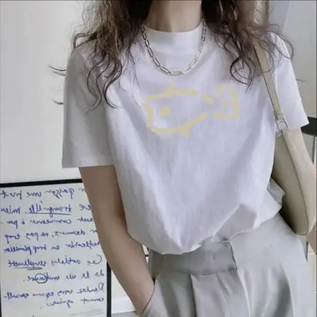 爆款纯棉白色短袖t恤女2025新款夏季宽松设计感半圆领百搭上衣ins图片