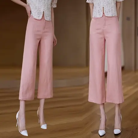 天丝亚麻窄版直筒裤女夏季薄款宽松九分阔腿裤高腰显瘦百搭休闲裤商品大图