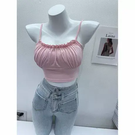 纯欲风辣妹木耳边修身显胸大吊带背心女带胸垫短款内搭打底上衣夏图片