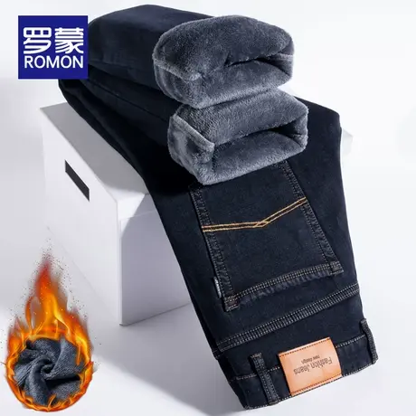 罗蒙加绒牛仔裤男士秋冬款加厚直筒宽松弹力休闲长裤子男2025新款图片