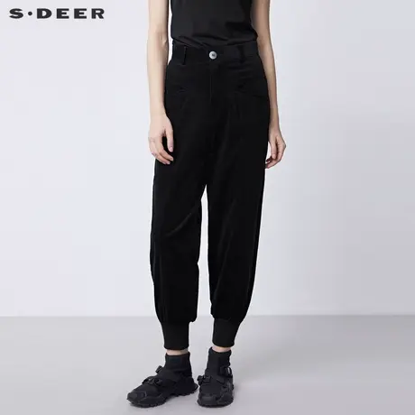 sdeer圣迪奥春装复古休闲插袋拼接灯芯绒九分裤S21460813图片