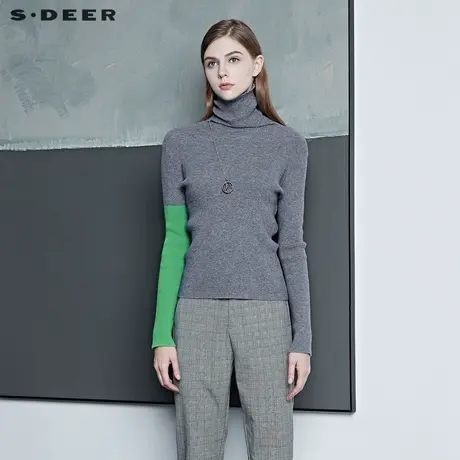 sdeer圣迪奥春装休闲高领撞色拼接修身针织毛衣S21463588图片
