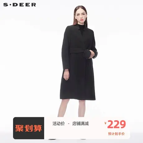 sdeer圣迪奥优雅灰调流畅剪裁落肩袖型腰带装饰立领大衣S18481818图片
