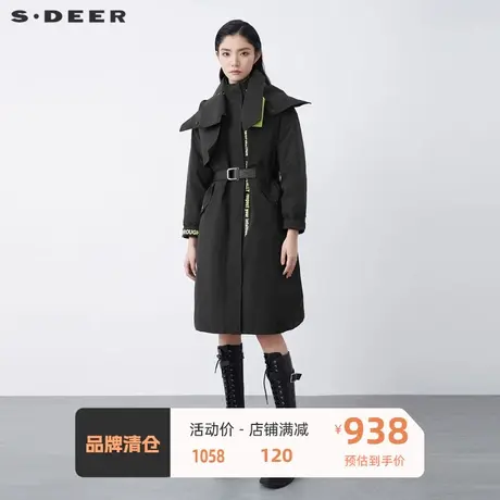 sdeer圣迪奥女装高领连帽撞色字母收腰两件套长款羽绒服S21482490图片