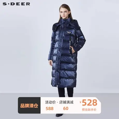 sdeer圣迪奥女装高领连帽撞色字母长款羽绒服S214Z2441图片