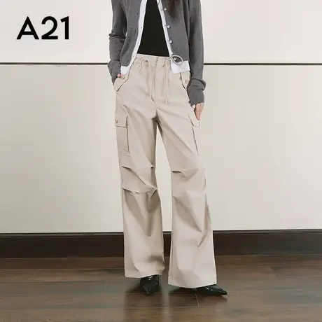 女装系带修腰休闲裤口袋工装裤宽松阔腿裤商品大图