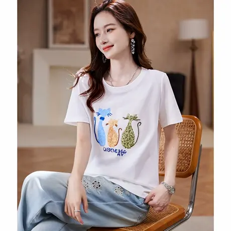 宝诗黎【新品价138元】圆领字母印花短袖T恤CA2046图片