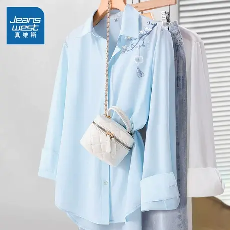 KMV真维斯冰丝凉感衬衣女2025新款夏季防晒宽松百搭长袖衬衫外套商品大图