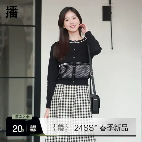 播黑色针织开衫女商场同款2024春新款韩版休闲宽松毛衣BDR1UD0488商品大图