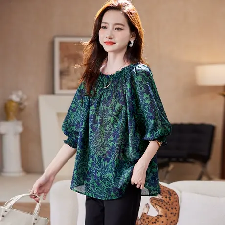 宝诗黎【新品价168元】松紧领印花镂空衬衫BV1193商品大图