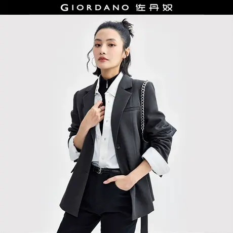 佐丹奴外套女装重磅绑带平驳领梭织西装外套 18374909商品大图