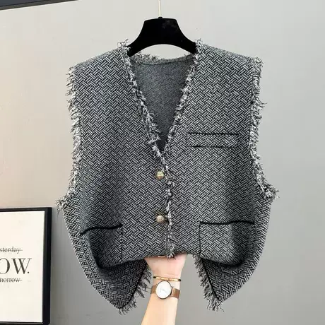 流苏小香风马甲外套女2025秋季新款爆款开衫坎肩口袋上衣个性百搭商品大图