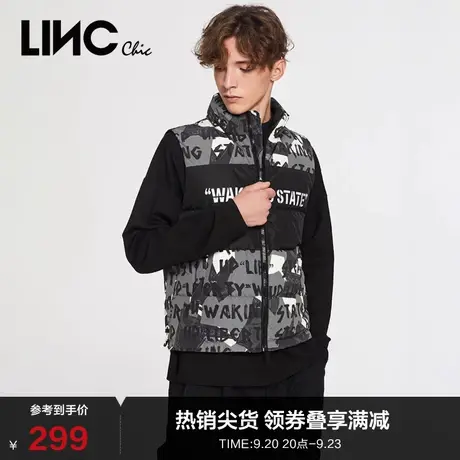 LINC金羽杰2021秋新款复古学院风时髦印字羽绒马甲男935112图片