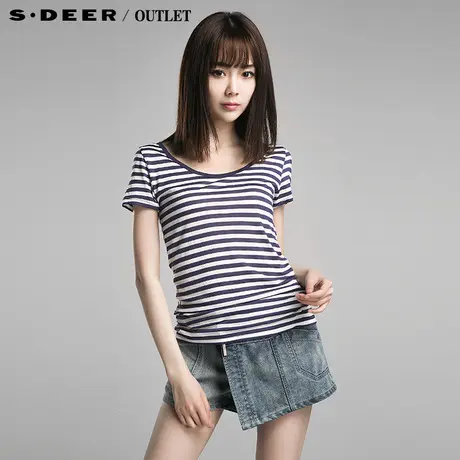 sdeer 圣迪奥 2014新款夏装经典圆领条纹短袖T恤上衣  3680102图片
