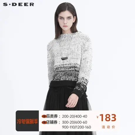 sdeer圣迪奥复古毛衣女装简约圆领撞色提花日系慵懒毛衣S20483546图片