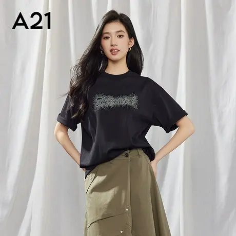 a21女装韩版新款纯棉黑色短袖t恤宽松中长款男女同款情侣装上衣图片
