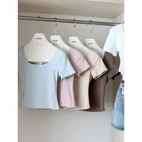 大领口U领露锁骨短袖T恤女夏季韩版修身短款小个子打底衫辣妹上衣商品大图