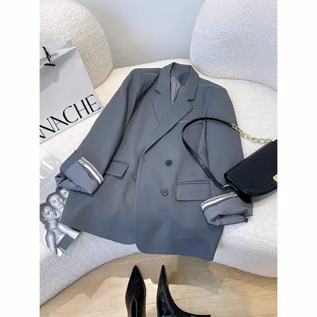 爵莱菲西装外套女2025春装新款韩版宽松双排扣高级感小西服大码商品大图