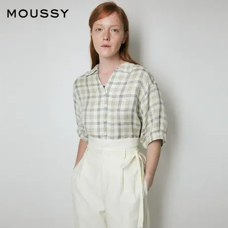 MOUSSY 夏季简约通勤休闲五分袖翻领V领短袖衬衫女010FSW30-22商品大图
