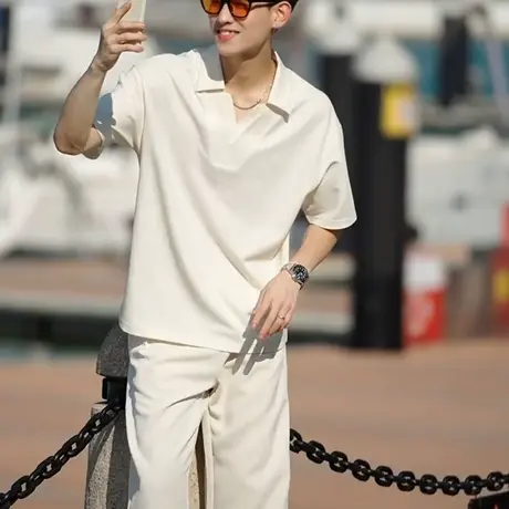 2025新款夏季潮牌翻领纯色短袖老钱风宽松休闲POLO衫轻熟通勤T恤图片