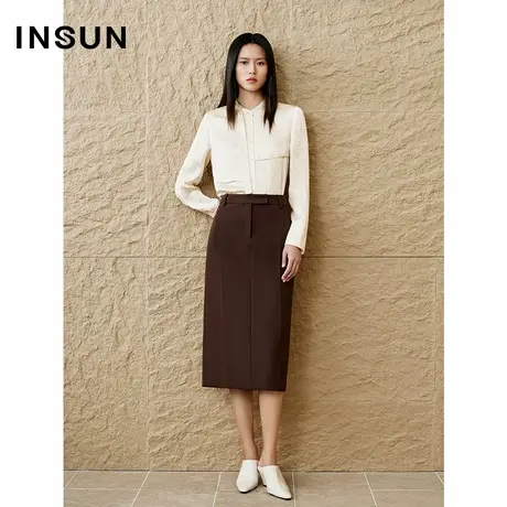 INSUN恩裳2025春季褶皱三醋酸解构飘带衬衣商品大图