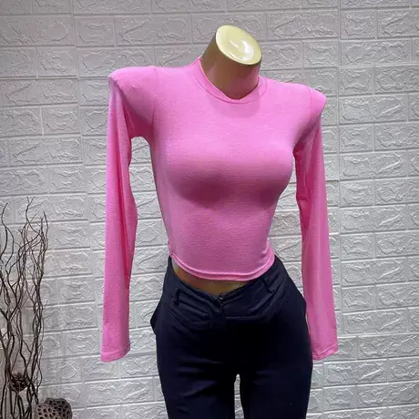 韩国ins热销薄款紧身显身材长袖t恤女2021秋季新款修身内搭打底衫图片