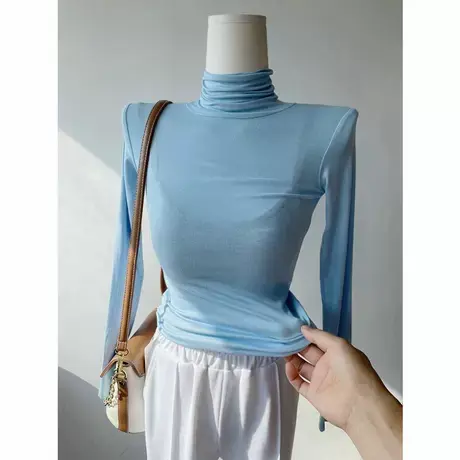 纯色基础款~软糯高领打底衫上衣女紧身性感显身材内搭长袖t恤秋冬商品大图