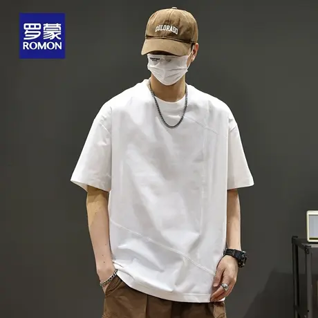 罗蒙宽松男士圆领短袖t恤2025夏季新款简约上衣纯色冰丝打底衫N1Z商品大图