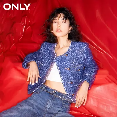 ONLY奥莱小香风装饰口袋翻边圆领牛仔短外套女商品大图