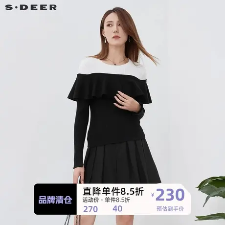 sdeer圣迪奥女装罗纹圆领撞色拼接长袖针织衫S221Z3530👤商品大图