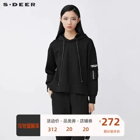 sdeer圣迪奥女装抽绳连帽字母胶印不规则卫衣外套S21462202🧙商品大图