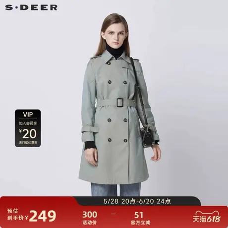 【sdeer奥莱】圣迪奥女装时尚翻领双排扣收腰中长款风衣S21361703图片