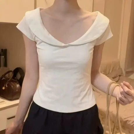 小个子短款短袖T恤女夏季2025新款修身韩版娃娃领半袖上衣ins潮牌图片