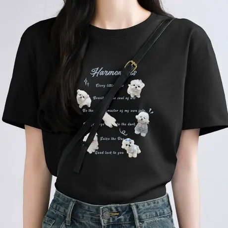 KWV真维斯黑色正肩短袖女士短袖t恤女2025新款上衣女夏日ootd穿搭图片