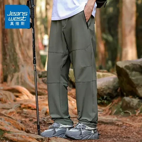 KZH真维斯户外休闲裤男夏季薄款宽松直筒裤拼接潮流阔腿速干长裤商品大图