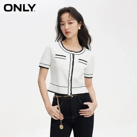 ONLY奥莱夏季休闲百搭撞色开衫小香风针织衫女图片