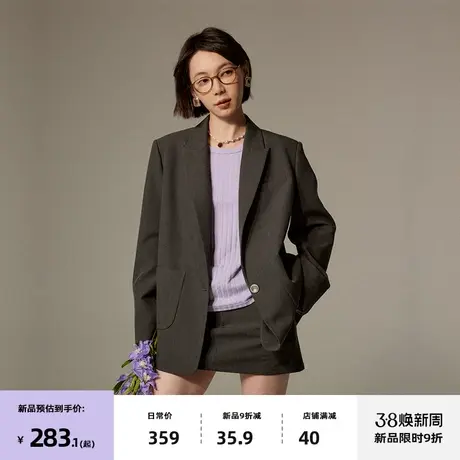 omont蛋挞家 复古撞色西装外套女2025春季新款设计感miu系套装商品大图