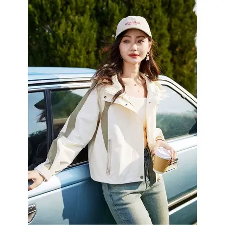 时尚气质外套2025年春季新款连帽减龄休闲撞色百搭短款运动上衣图片