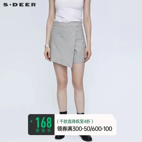 sdeer圣迪奥夏季裤子女休闲简约撞色格纹拼接A字短裤S21260910图片