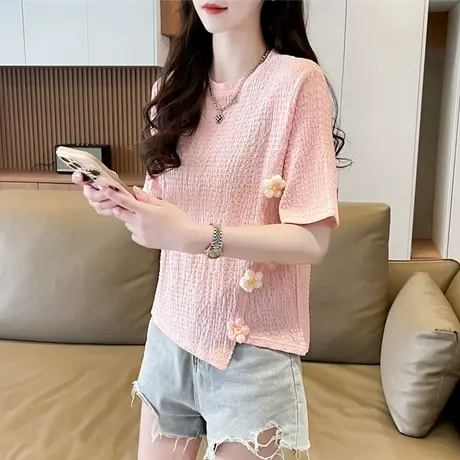 设计感小众短袖t恤女2024新款夏季韩版宽松小个子不规则百搭上衣商品大图