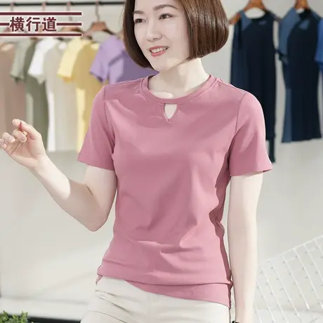 圆领镂空纯色休闲宽松大码女夏装韩版短袖t恤上衣打底衫半袖2025图片