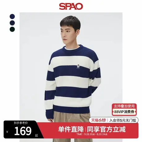 SPAO韩国同款冬季男女款小熊Woodie条纹毛衣SPKWF11C51图片