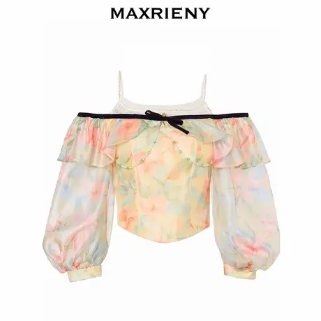 【奥莱】MAXRIENY吊带雪纺衫泡泡袖雪纺上衣女图片