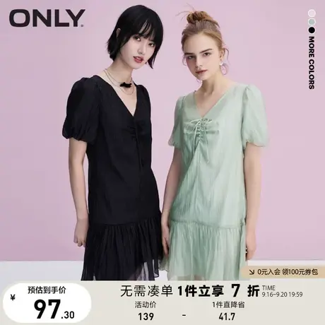 ONLY奥莱夏季抽褶泡泡袖连衣裙女图片